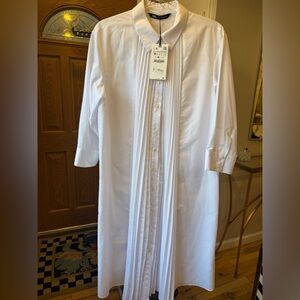 Zara White Pleated Shirt Dress